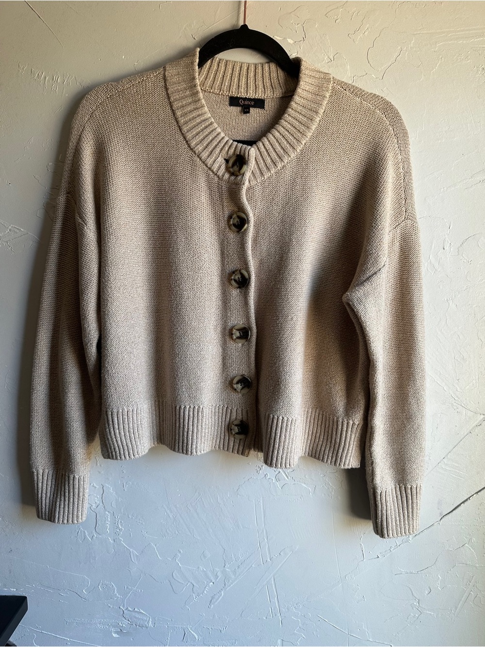 Quince Organic Cotton Cropped Cardigan Neutral Minimalist Clean Girl Sz XS